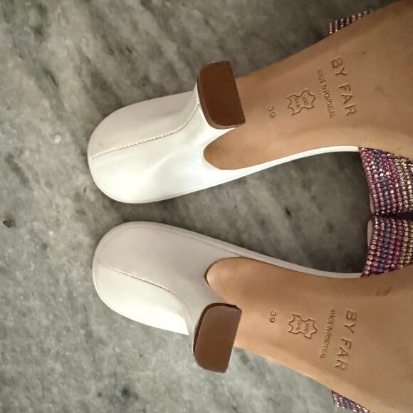 By Far Dylan Crystal Embellished Leather Sandals Square Toe Size 8 - Picture 12 of 14